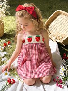 Cozy Pixies Young Girls Sleeveless Strawberry Crochet Waist A-Line Dress,Cute Countryside Style,Suitable For Baby Spring/Summer Outings,Picnics,Vacations - Red - View 11