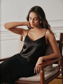 Anewsta Essential Women's Camisole Tank Top With Padded Cups, Summer Base Layer Top - Black - View 7