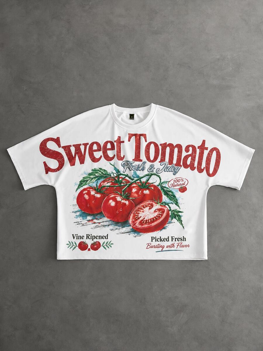 PAVTROS 男士 INS 熱銷甜番茄植栽街頭圖案 T-shirt,送給男朋友/丈夫的禮物,適合派對與旅行 - 彩色 - 查看 1