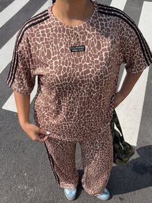 SHEIN EZwear Plus Size Women's All-Over Print Colorblock Top And Pants Casual Everyday 2 Pieces Set Vacation Cycling Beige Summer - Multicolor - View 9