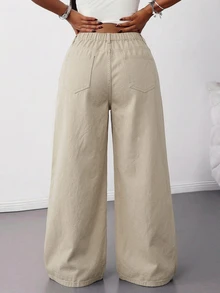 SHEIN Tall CURVE Plus Size Casual Versatile Wide Leg Jeans Fall - Khaki - View 7