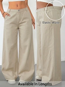 SHEIN Tall CURVE Plus Size Casual Versatile Wide Leg Jeans Fall - Khaki - View 3