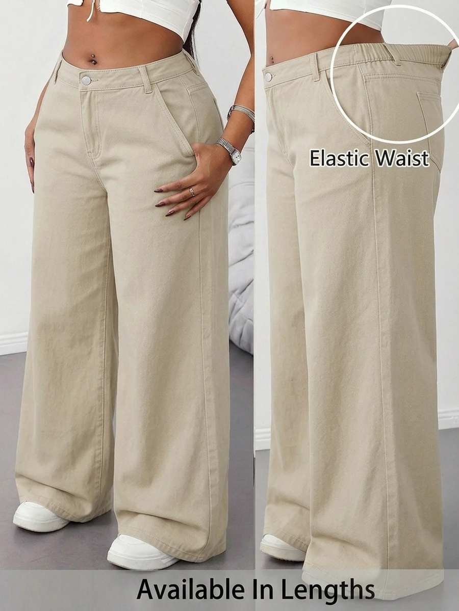 SHEIN Tall CURVE Plus Size Casual Versatile Wide Leg Jeans Fall