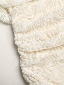 SHEIN Kids Tween Girls Ivory Lace Ruched Shoulder Elegant Sleeveless Long Dress,Double-Sided Party Dress - Apricot - View 6