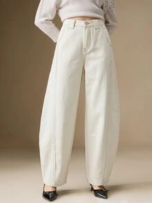 Anewsta Essential Women's Casual Everyday Pockets Button Jeans - White - View 2