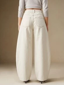 Anewsta Essential Women's Casual Everyday Pockets Button Jeans - White - View 8