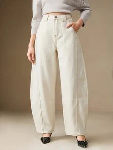 Anewsta Essential Women's Casual Everyday Pockets Button Jeans - White - View 7