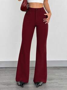 Solflare Plus Size Women Solid Color Casual Versatile Daily Wear Long Pants - Burgundy - View 1