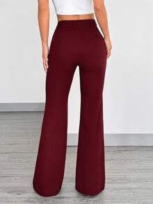 Solflare Plus Size Women Solid Color Casual Versatile Daily Wear Long Pants - Burgundy - View 2