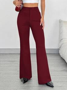 Solflare Plus Size Women Solid Color Casual Versatile Daily Wear Long Pants - Burgundy - View 4