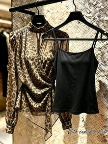 SHEIN Franclia Elegant Stand Collar Chiffon Tie-Front Blouse For Women, Suitable For Commuting And Dating - Brown - View 5
