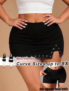 SHEIN CURVE+ Plus Size 22W Autumn/Winter New Solid Color Hollow Side Slit Black Mini Skirt, Suitable For Holiday Parties, Sexy Commute, Fits Plus Size 5XL Women - Black - View 1