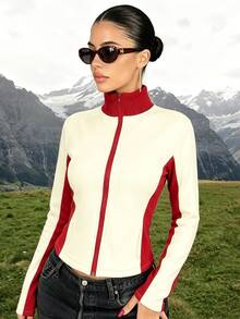 SHEIN Women's Zip-Up Front Long Sleeve Fitted Sports Jacket - Multicolor - View 5