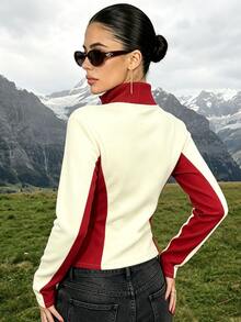 SHEIN Women's Zip-Up Front Long Sleeve Fitted Sports Jacket - Multicolor - View 2