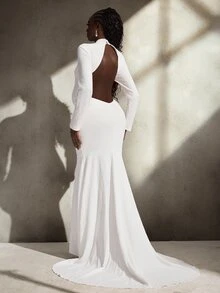 Cheriluna Maternity Maternity Fashionable Party Solid Color Flared Mermaid Dress - White - View 3