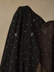 Cheriluna Maternity Solid Color Long Square Neck Elegant Rhinestone Maternity Photoshoot Dress - Black - View 8
