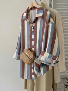 SHEIN CURVE+ 大尺碼女款感恩節套裝 秋季休閒日常穿著女裝 - 彩色 - 查看 1