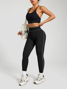 Easithlete Easithlete Women's Colorblock Slim Fit Yoga, Fitness Seamless Leggings - Black - View 5