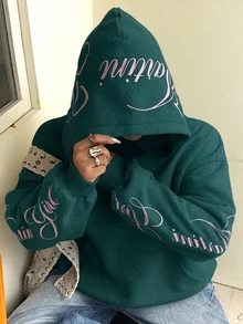 Muchica Plus Size Minimalist Casual Streetwear Retro Comfortable Long Sleeve Sweatshirt With Pockets Fall Party Vacation Birthday Dark Green - Dark Green - View 1
