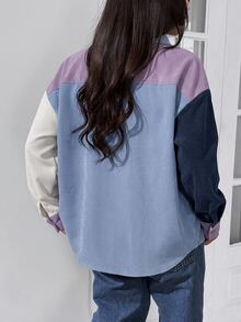SHEIN EZwear 拼色拼接長袖襯衫 大尺碼 秋季款 - 彩色 - 查看 2