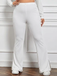 SHEIN EZwear 大尺碼女款純色休閒優雅百搭日常長褲 秋季居家休閒褲 白色 - 白色 - 查看 4