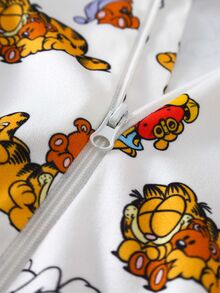 GARFIELD | SHEIN 2件組男嬰咖啡貓秋冬新款圓領針織柔軟混色卡通咖啡貓元素圖案印花修身長袖連身睡衣，秋冬男童睡衣套裝 - 藍色 - 查看 3