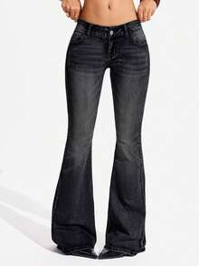 Jeanoix Plus Size Women's Casual Versatile Daily Wear Denim Flare Jeans With Pockets And Buttons - Black - View 3