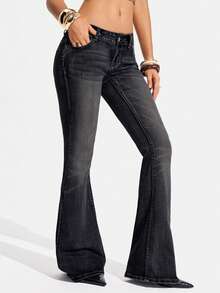 Jeanoix Plus Size Women's Casual Versatile Daily Wear Denim Flare Jeans With Pockets And Buttons - Black - View 4