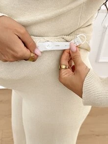 SHEIN Maternity Button Long Sleeve Sweater And Adjustable Waist Pants Set Winter - Khaki - View 5