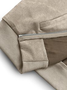 GlowEve CURVE Women's Plus Size Spring/Autumn Unlined Solid Gray Suede Fabric Fashion Design Jacket With Pockets And Zipper, Long Sleeve, Suitable For Commuting And Daily Wear - Brown - View 6