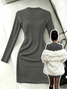 Trelyra Women's Striped Casual Daily Summer Dress - Black and White - View 2