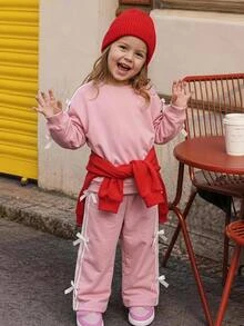 THE HAPPY LOOK 2pcs/Set Young Girl Ruffle Trim Crew Neck Long Sleeve Sweatshirt And Elastic Waist Pants Set - Multicolor - View 1