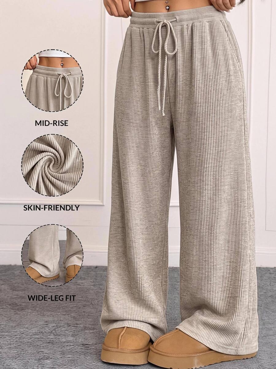 Comfortcana Plus Size Casual Home Style Elastic Ribbed Comfortable Soft Long Pants Fall