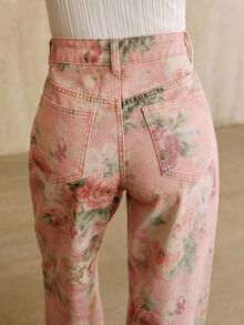 Anewsta Women's New Fashionable Printed Pink Straight Leg Jeans - Pink - View 10