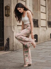 Anewsta Women's New Fashionable Printed Pink Straight Leg Jeans - Pink - View 5