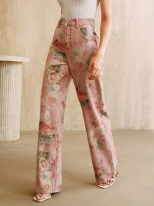 Anewsta Women's New Fashionable Printed Pink Straight Leg Jeans - Pink - View 4