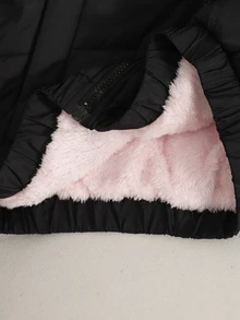 SHEIN Elladie kids 青少年女孩時尚街頭風可愛休閒短款連帽填充外套，保暖內裡，寬鬆版型，舒適，適合秋冬，黑色 - 黑色 - 查看 9