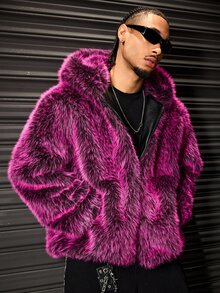 ROMWE MEN Men's Pink Hooded Zip-Up Hip Hop Style Fleece Jacket - Red - View 4