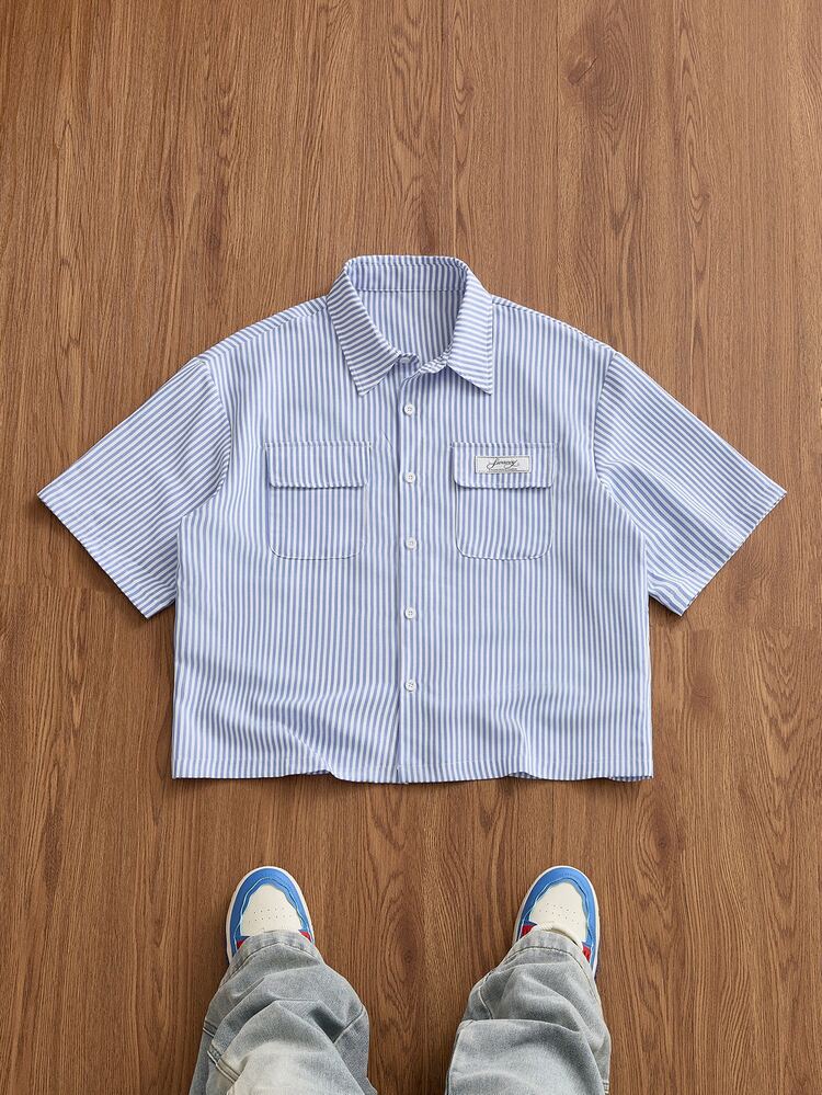 ESTAVOR Men's Striped Casual Versatile Everyday Outing Shirt - Blue - View 3