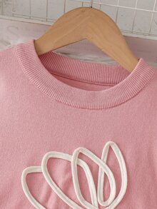 青少年女孩淺粉色特殊刺繡圓領套頭毛衣與百褶裙針織套裝，柔軟舒適，適合日常穿著、外出、旅行與度假 - 淺粉色 - 查看 3