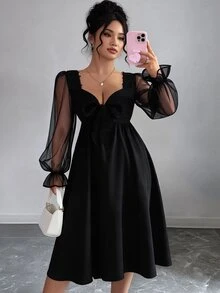 Elenzga Plus Size Women's Mesh Patchwork Casual Party Dress - Black - View 1
