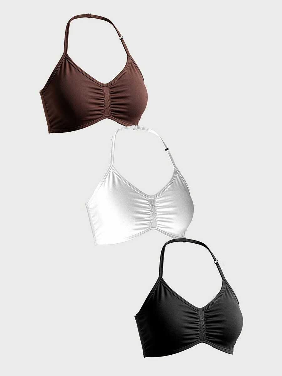 Sweetra CURVE Women's Plus Size Solid Color Ruched Halter Neck Sports Bra - Multicolor - View 1