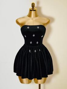 Zolique Strapless Metal Decorative Knitted A-List Dress - Black - View 4