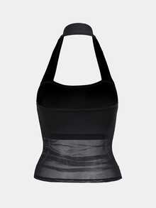 Slayform Slayform Mesh Patchwork Backless Halter Neck Sports Tank Top - Black - View 7