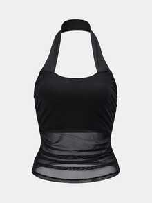 Slayform Slayform Mesh Patchwork Backless Halter Neck Sports Tank Top - Black - View 6