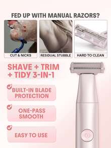 SHEGLAM HAIR Smooth Moves Single-Blade Electric Razor,Rechargeable Wet Dry Bikini Trimmer,Oneblade Women's Shaver,IPX 5 Waterproof & Full Body Use,Double-Sided Shaving,6200RPM Motor For A Quick And Clean Shave With Protective Cover - Pink - View 2
