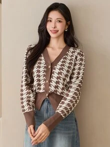 Wynsel 女款全印花休閒百搭日常開襟衫 - 棕色 - 查看 5