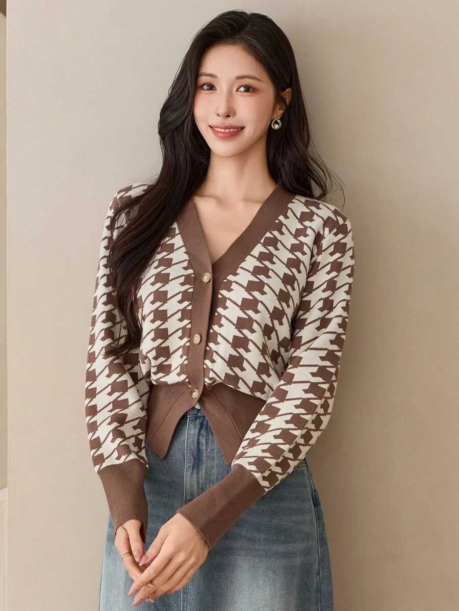 Wynsel Women's All-Over Print Casual Versatile Daily Cardigan - Brown - View 1