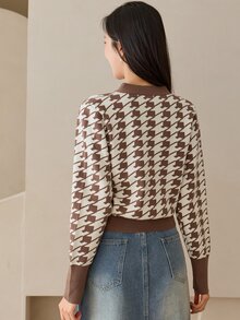 Wynsel 女款全印花休閒百搭日常開襟衫 - 棕色 - 查看 4