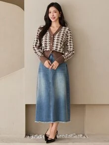 Wynsel 女款全印花休閒百搭日常開襟衫 - 棕色 - 查看 3